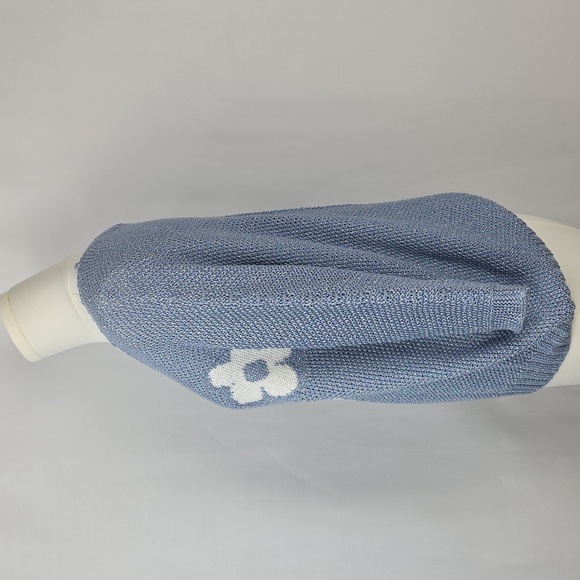 Frank Lyman Montreal Floral Knit Sweater Blue Metallic 3/4 Sleeve Top - Picture 3 of 7